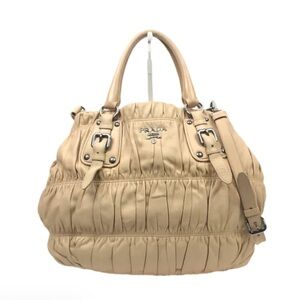 Prada Beige Leather Gaufre 2Way Bag and Nylon Tessuto